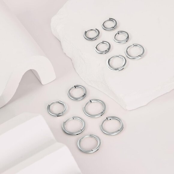 Set of 6 Silver Hoop Earrings for Sensitive Ears, 6mm-10mm, Hypoallergenic - Picture 3 of 6